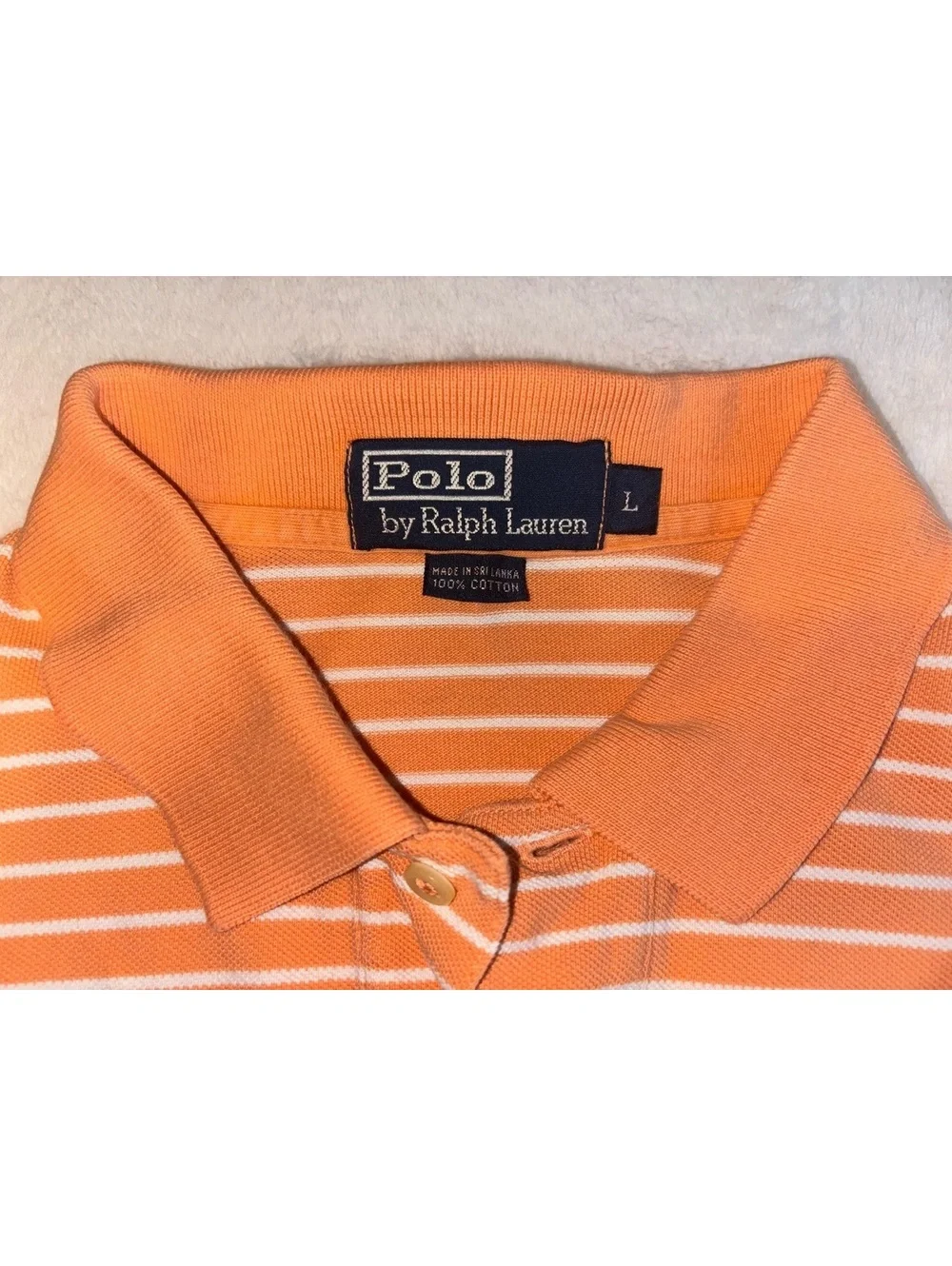 Polo Ralph Lauren Men Orange White Striped Polo Shirt Short Sleeve Size L